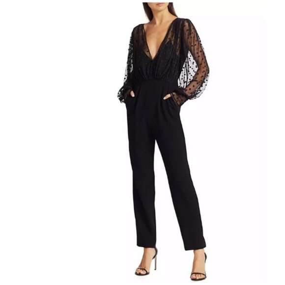 Saloni Bernadette Sheer Polka Dot Jumpsuit Sz 6 Evening Whimsigoth Fairy Grunge - Picture 1 of 16